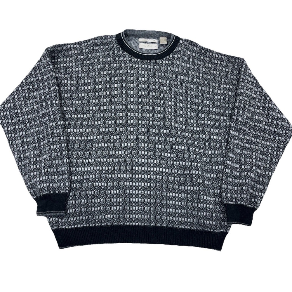 Vintage Grandpa Sweater Men XL Gray Wool Blend Geometric Knit Golf 90s Y2K Cosby